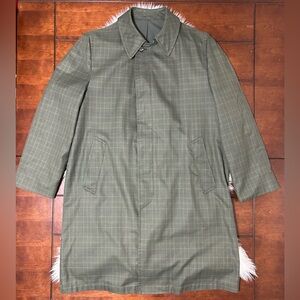 London Fog Maincoats Men’s Size 42R Vintage Trench Coat Olive Green Plaid